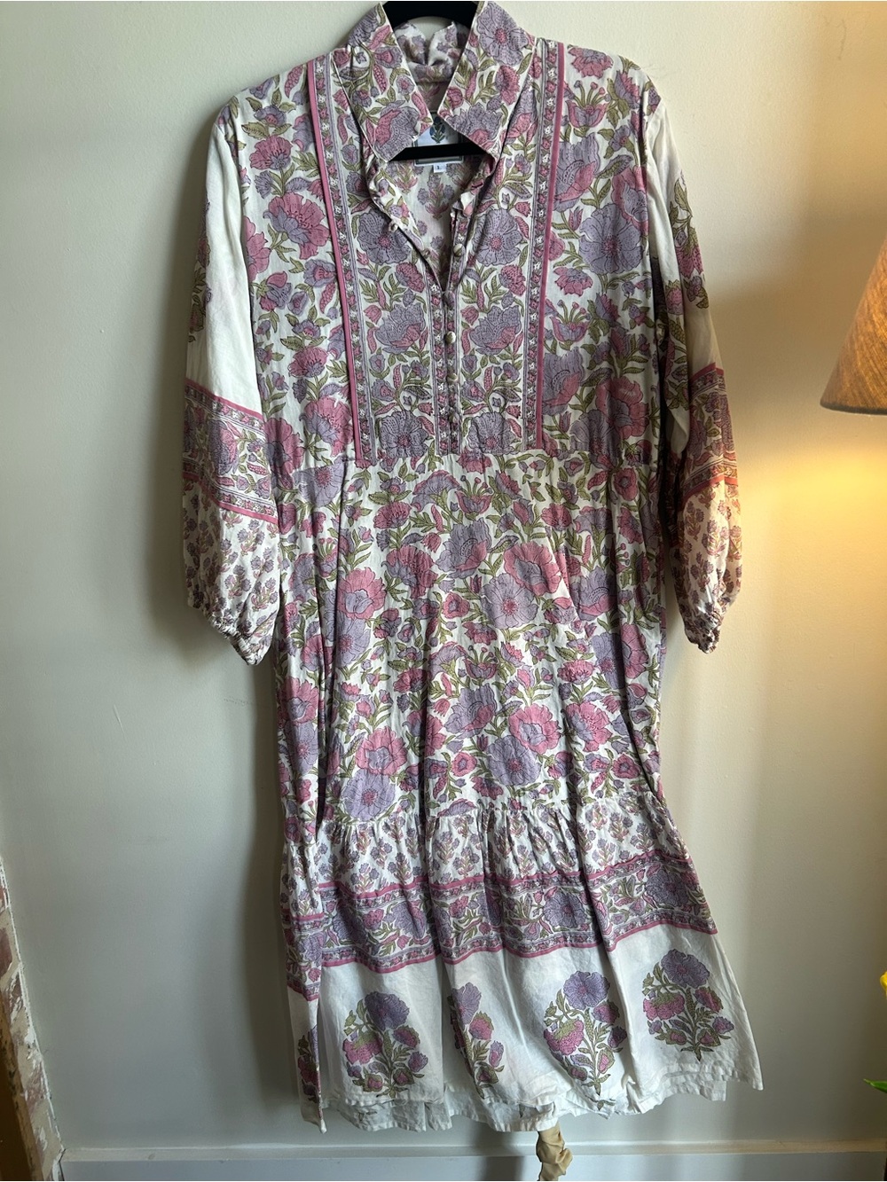 SUE SARTOR Flounce Dress | Pink/Purple Poppy - Size L